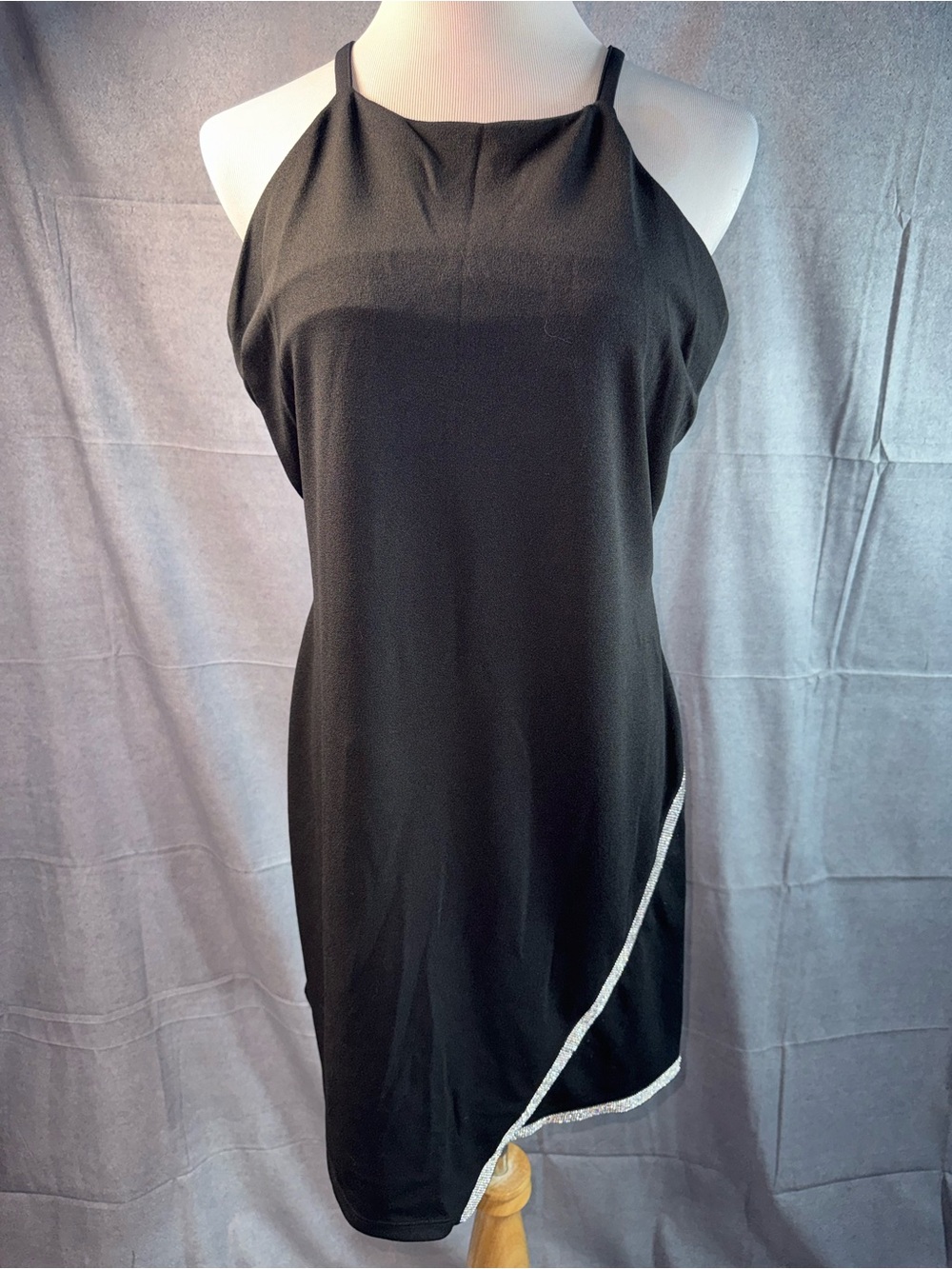 1831-Planet Gold Black Halter Mini Dress with Silver Trim